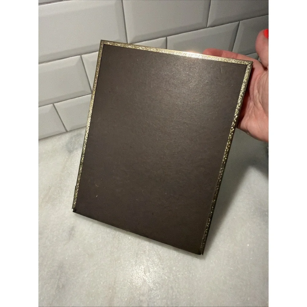 VINTAGE Metal Frame TWO PHOTO BI-FOLD HINGED GOLD TONE 8x10